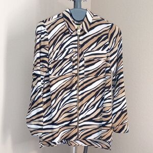 NWOT MICHAEL Michael Kors Zebra Stripe Zip-Down Shirt Size M